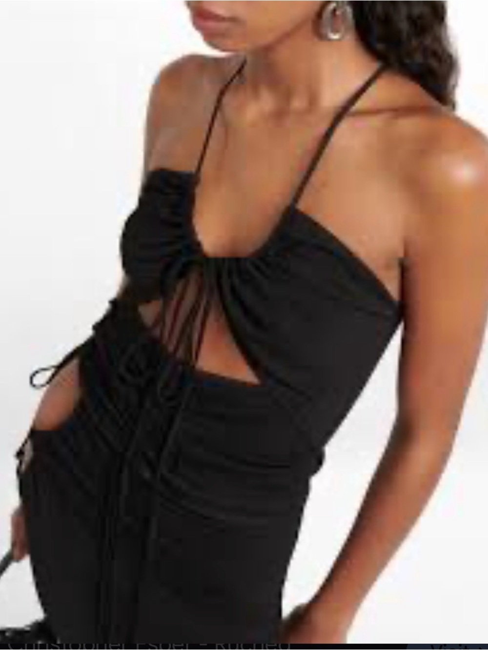 NWT Christopher Esber Ruched Disconnect black matte jersey knit halter top